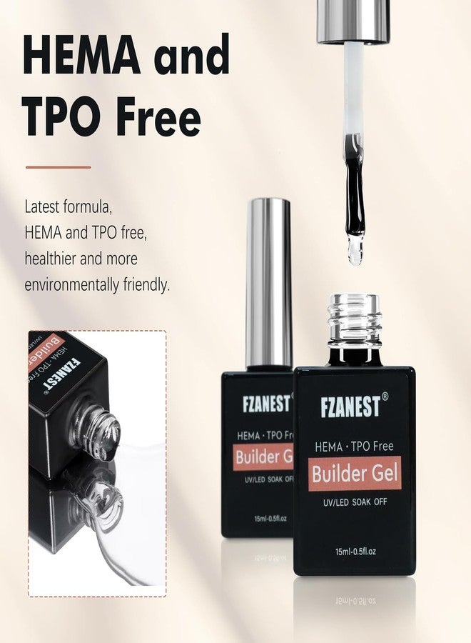 FZANEST Builder Nail Gel Hema & TPO-Free 15ml *2 pcs Clear Hard Gel Extension For Nails Thickening Strengthener Brush on Builder Bottle Soak Off UV Holiday Nail Art Design for Girls - Image 2